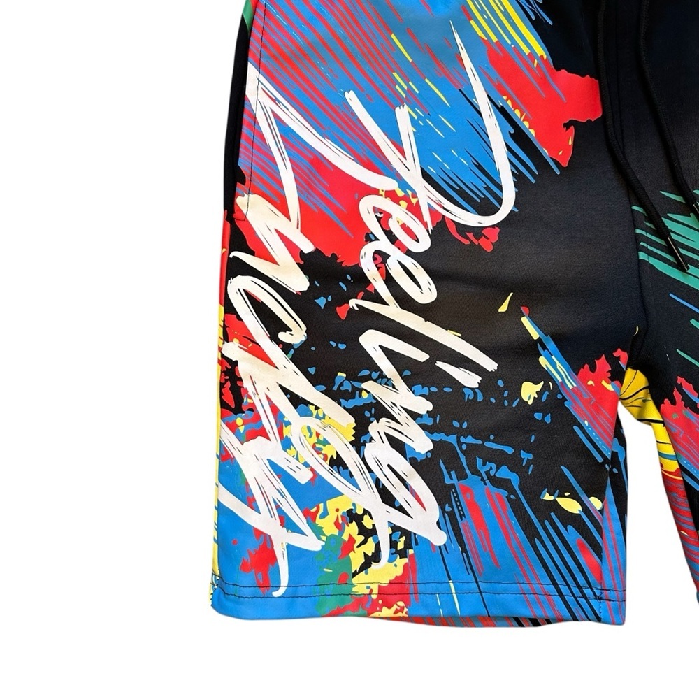 BKYS Men’s Feeling Lucky French Terry Shorts - Black/Multi (Size Large) - Picture 2 of 9